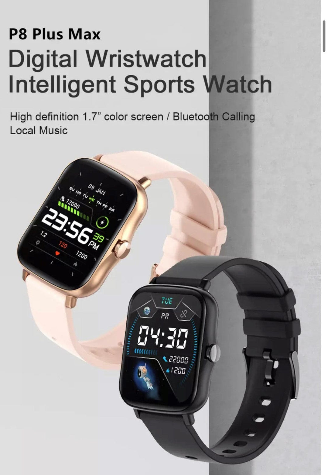 Smartoby P8 MAX Light Gray With BT Call - Smart Watch SA